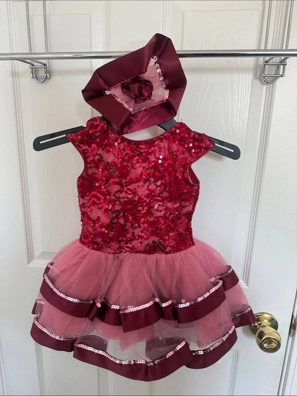 Revolution Burgundy and Pink Sequin Tutu Dress with Matching Hat